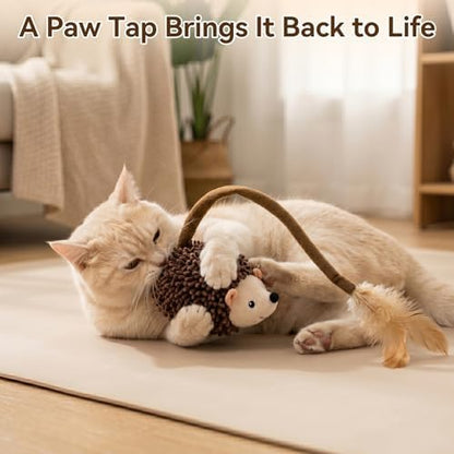 Migipaws Interactive Hedgehog Cat Toy 360° Rolling & Spin with Soft Plush Tail for Indoor Cats Smart Motion Sensor, Realistic Squeak, Rechargeable Plush Kitten Toy (Brown) - Image 4