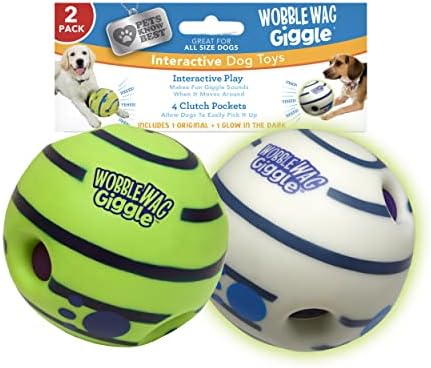 Wobble Wag Giggle Ball 2 Pack- Interactive Dog Toy, Fun Giggle Sounds When Rolled or Shaken, Pets Know Best, 1 Original & 1 Glow in The Dark Ball by WobbleWagGiggle