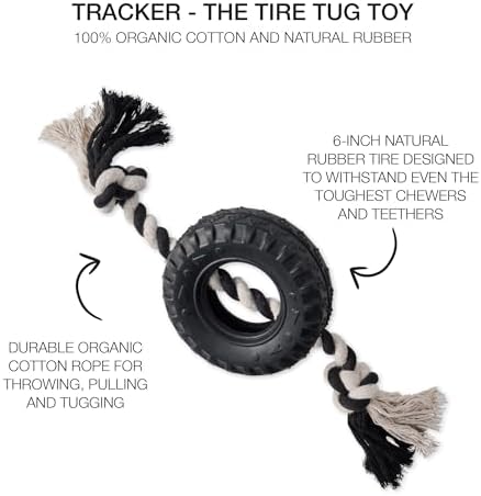 Pet Passion Natural Rubber Tire and Organic Cotton Rope Pull and Chew Dog Toy for All Pet Breeds, Black, Small - Image 2