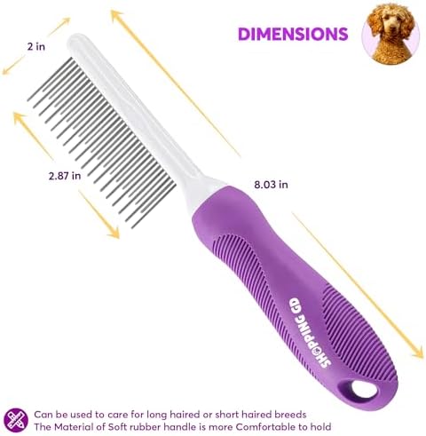 Detangling Pet Comb for Dogs & Cats with Long & Short Stainless Steel Metal Teeth for Removes Tangles and Knots - Detangler Grooming Tool for Dematting Matted Fur. - Image 3