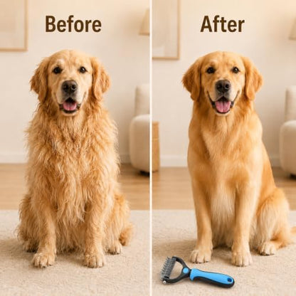 Dematting Comb for Dogs and Cats, Pet Grooming Rake, Double Sided Deshedding Brush for Dogs & Cats, Deshedding Dog Brush Removes Tangles Knots and Loose Fur for Long Haired Pets (Blue+pink) - Image 6