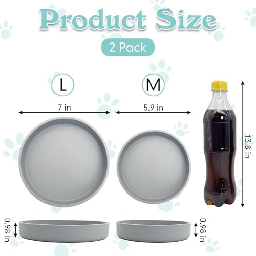 Silicone Cat Food Bowls Shallow Cat Dishes 5.9in Wide Pet Plates Set of 2 Small Flat Dog Saucer Bowl Cute Whisker Fatigue Kitten Feeding Dish for Dry & Wet Food (Round Grey) - Image 2