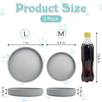 Silicone Cat Food Bowls Shallow Cat Dishes 5.9in Wide Pet Plates Set of 2 Small Flat Dog Saucer Bowl Cute Whisker Fatigue Kitten Feeding Dish for Dry & Wet Food (Round Grey) - Image 2