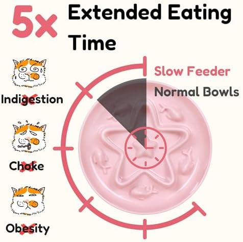 Cat Slow Feeder Bowl – Whisker Friendly Melamine Puzzle Feeding Bowl for Slow Eating – Wet & Dry Food – Dishwasher Safe, Lightweight, Non-Slip (Coral Pink, 6.3'') - Image 3