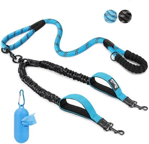SlowTon Double Leash for Two Dogs, No Tangle & with Two Handles, Blue L by SlowTon