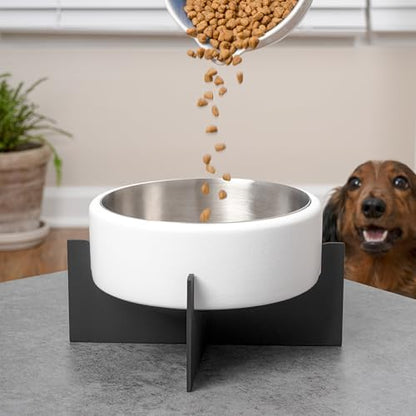 DBL3000E Intersecta Small/Medium Concrete and Stainless Steel Bowl 16oz (2 Cups) with Metal Stand Pet Feeder, White/Black - Image 2