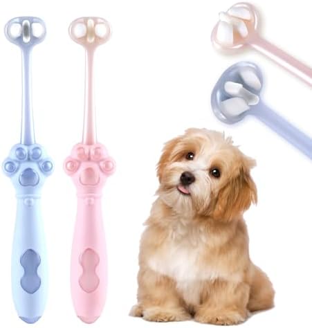 2 Pcs 3-Sided Dog Toothbrush for Puppies and Small Dogs by Allforthepets
