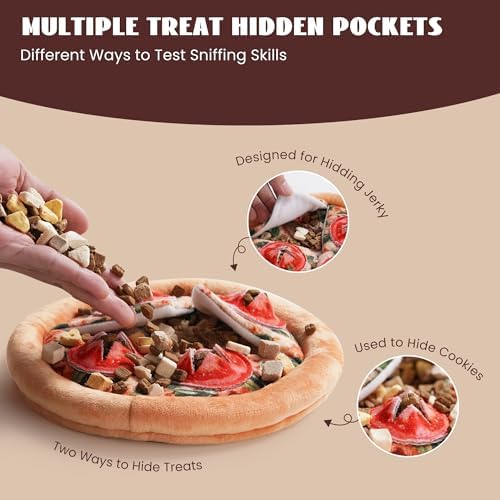 Nocciola Hide Treat Seek Pizza Dog Toy- Interactive Enrichment Burrow Snuffle Plush Stuffed Puppy Toys, Fun Crinkle Squeaky Durable Entertained Pet Supplies for Small Medium Large Breed - Image 2