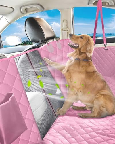 Dog Car Seat Cover, 600D Heavy Dute Car Seat Cover for Dogs Pets, 100% Waterproof Anti-Scratch Nonslip Dog Hammock for Cars, Seat Covers Protector with SeatBelt for Sedan SUV Truck Standard Pink - Image 7