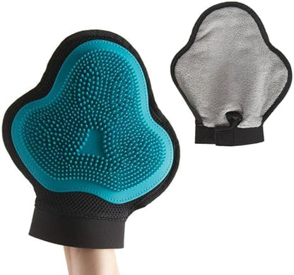 Messy Mutts Reversible Silicone Dog Grooming Glove, Hair Remover, Blue by MessyMutts