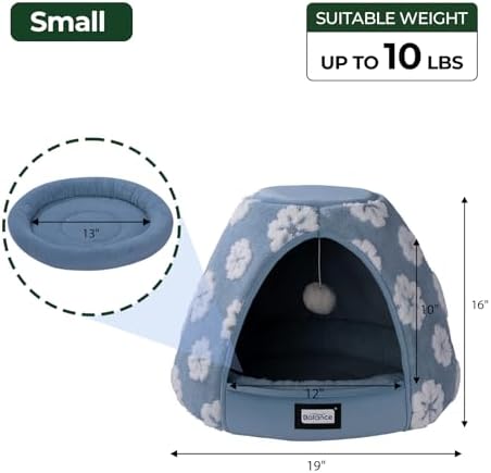 BALANCE Cat Beds for Indoor Cats, 2-in-1 Cat Bed Cave with Anti-Slip Bottom and Ultra-Soft Plush, Cozy Cats House Tent for Kittens and Small Dogs, 19 Inches, Blue - Image 5