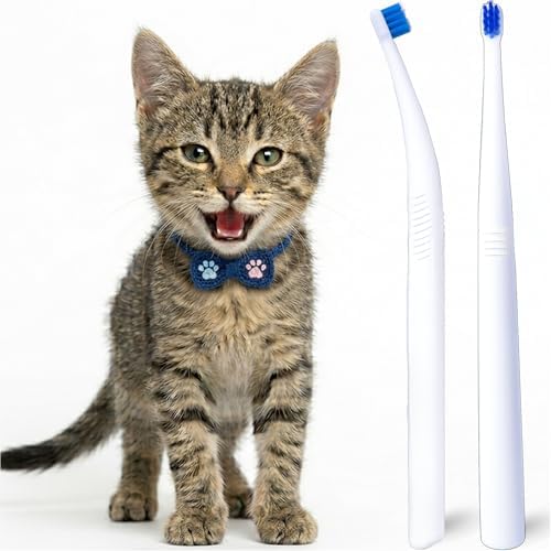 Cat Toothbrush, Small Dog & Puppy Tooth Brushing Kit, Mini 15° Curved Head Teeth Brush for Kitten Tiny Pet, Doggy Toothbrushes, 2 PCS - White by MoonyMars