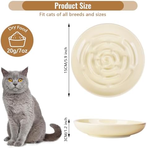 Slow Feeder Cat Bowl Set of 2, Ceramic Slow Feeding Cats Bowl Whisker Friendly, Anti Vomiting Cat Feeder for Dry and Wet Food，Fun Maze Interactive Bloat Stop Puzzle Bowls for Healthy Eating Diet - Image 2