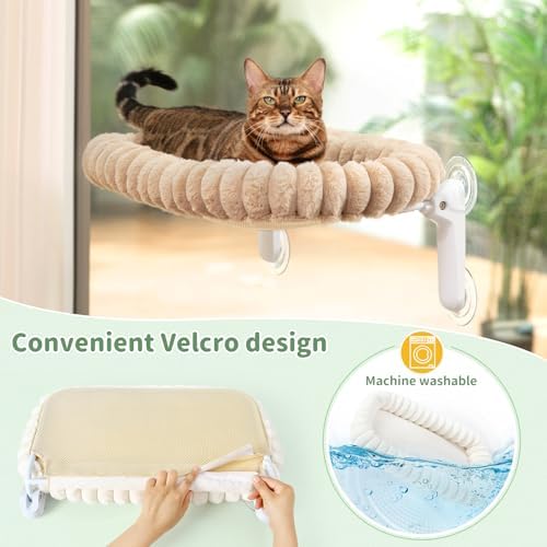 Sunhoo Foldable Cat Window Perch, Large Suction Cup Kitty Hammock, Tan - Image 5
