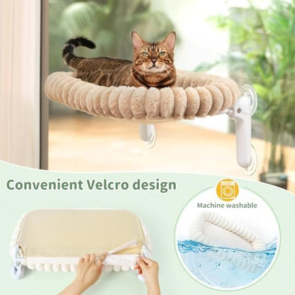 Sunhoo Foldable Cat Window Perch, Large Suction Cup Kitty Hammock, Tan - Image 5