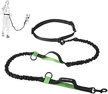 Mile High Life Hands Free Leash, Waist Leash for Dog Running Training and Jogging, Adjustable Belt with Double Padded Handle, Reflective Bungee for Medium Large Dogs (Green, 7FT) by MileHighLife