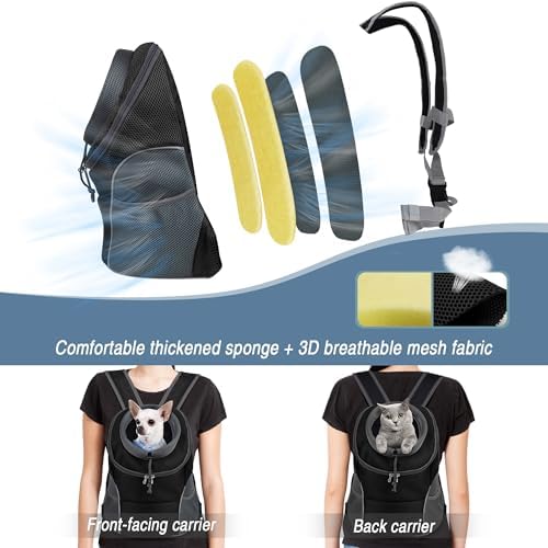WOYYHO Pet Dog Carrier Backpack Small Dog Front Backpack Ventilated Dog Carrier Back Pack with Storage Pockets, Adjustable Straps & Safety Belt for Travel Hiking Outdoor (Size S: 2-4.5 lbs, Black) - Image 6