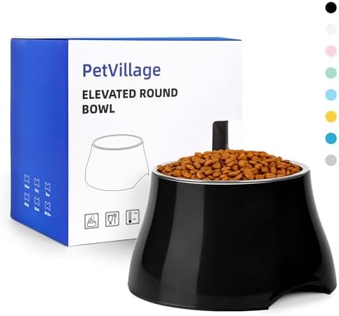 Dog Bowls,Cone Friendly Non Slip Single Dog Bowl with Stainless Steel Inner, Raised Bowls for Small Dogs Spaniel Dogs Long Ear, High Capacity, S/1 Cup Black by Petvillage
