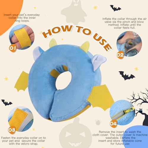 IEUUMLER Inflatable Recovery Dog Collar, Protective Donut Cone, Adjustable Soft Collar for Dog and Cat After Surgery Prevent from Biting & Scratching EU002 - Vampire M+ - Image 5