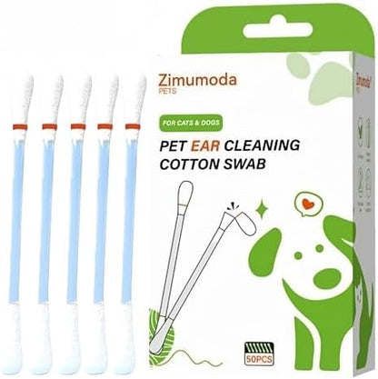 50 Pcs 2-in-1 Pet Ear Cleaning Cotton Swabs for Dogs & Cats - Essential Oil Infused Cat Ear Cleaner - Gentle Ear Wax Removal - Soothing Itch & Freshness - Individually Wrapped for Easy Use by Unknown