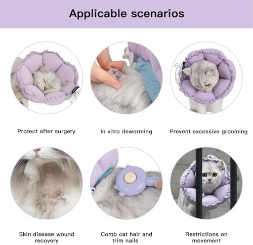 H HIDREAM Soft Cat Cone Collar， Cute Adjustable Cat Recovery Collar，Elizabethan e Collar that can Protect Head and Foot Wounds，Purple Flower All-Season Style - Image 5