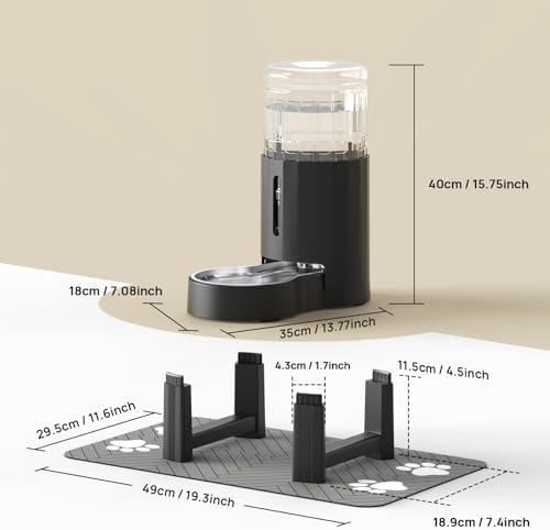 CZPET Gravity Dog Water Bowl Dispenser, Wider Mouth (8L+Stand+Mat, Black) - Image 3