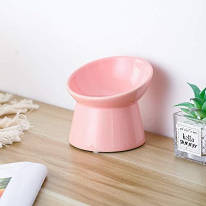 Pink Small Ceramic Raised Cat Bowls, Tilted Elevated Food or Water Bowls, Stress Free, Backflow Prevention, Dishwasher and Microwave Safe, Lead & Cadmium Free - Image 5