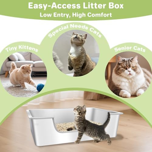 2-Pack Low Entry Litter Box for Senior Disabled & Injured Cats, Stainless Steel High Sided Enclosed Easy Step in Entry-Metal Kitty Litter Box for Kittens, Odor Control (19.7"x13.8"x5.9") - Image 2
