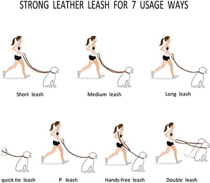 Guiding Star 8ft Leather Dog Leash - Soft Multi-Function 6 in 1 Training Walking Leash, Hands Free, Dual, Crossbody for Small, Medium and Large Dogs, Service Dogs - Red - Image 2