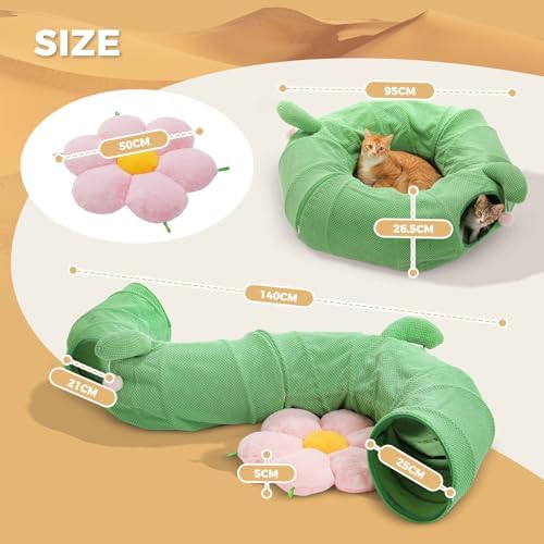 PEQULTI Flower Donut Cat Tunnel Bed Washable Plush Mat Multi for Small Pets - Image 2