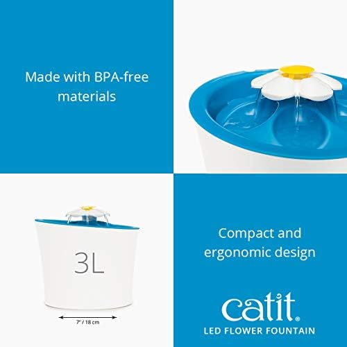 Catit LED Flower Fountain with Triple Action Filter, 3 L, Blue - Image 6