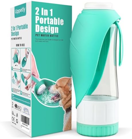 Uppetly Dog Water Bottle, Pet Water Bottle with Food Container and Drinking Feeder, Leak Proof, BPA-Free, Portable Foldable Puppy Water Cup Dispenser for Outdoor Walking, Travel, Large Green by Uppetly