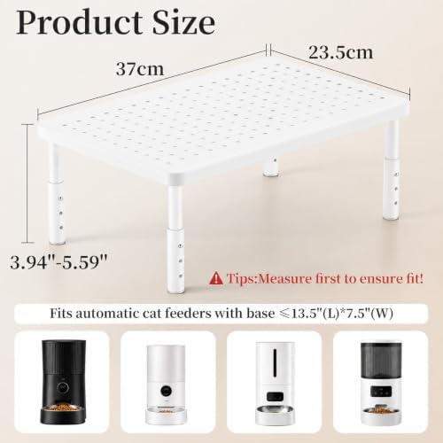 Adjustable Automatic Cat Feeder Stand - Elevated Cat Feeder Stand with 3 Height Settings, Fits Most Automatic Feeders & Tradition Bowls, Raised Pet Feeding Table Station for Cats & Small Dogs - White - Image 4