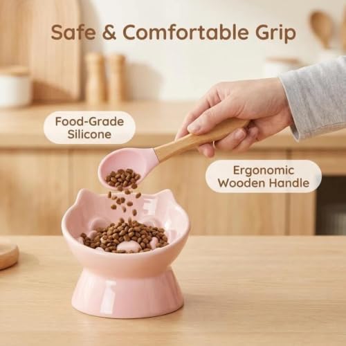 3Pcs Ceramic Cat Slow Feeder with Spoon, Raised Slow Feeder Cat Bowl, Raised Puzzle Feeder, Elevated Food Bowl, Anti Vomiting and Whisker Friendly, Non-Toxic (Pink) - Image 5