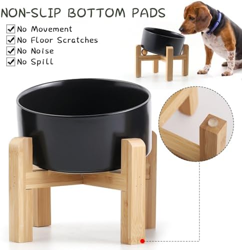 Petygooing Black Raised/Elevated 15°Slanted Ceramic Dog Bowl for Small Breeds,Tilted Anti Slip Pet Feeding Bowl,Food Water Dish with Stand for Cats and Small Dogs Puppy 13.5 OZ (5.1In /1.7 Cups) - Image 3