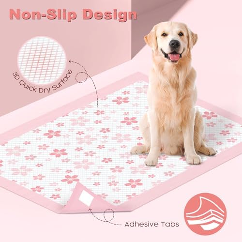 MIZOK Pink Puppy Pads with Adhesive Tabs Disposable No Leak XL 28x34in 40Ct - Image 4