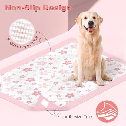 MIZOK Pink Puppy Pads with Adhesive Tabs Disposable No Leak XL 28x34in 40Ct - Image 4