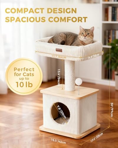 Small Cat Tree for Indoor Kittens, 30" Compact Modern Cat Tower - Image 2