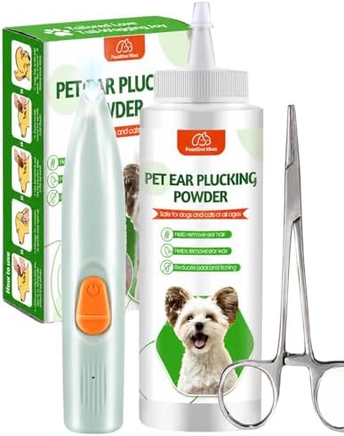 Dog and Cat Ear Hair Removal Kit with 30 g Powder, LED Trimmer and Tweezers by PawsitiveVibes
