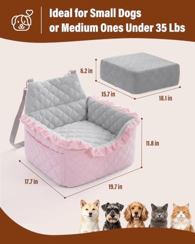 Dog Car Seat Booster Bed for Small Dogs Up to 25lbs - Pink - Image 3
