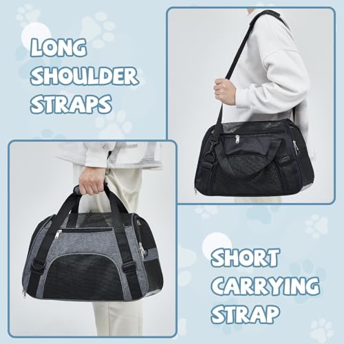 Sweetude 4 Pcs Cat Carrier Soft-Sided Pet Carrying Bag for Cat Under 13 Lbs, 16.9 x 11x 7.5 Inch, Portable Foldable Comfortable Bag for Small Pet Travel(Black, Gray) - Image 5