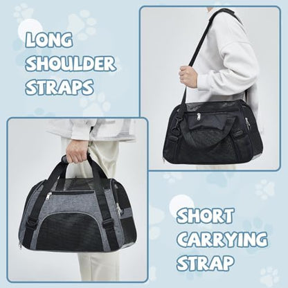 Sweetude 4 Pcs Cat Carrier Soft-Sided Pet Carrying Bag for Cat Under 13 Lbs, 16.9 x 11x 7.5 Inch, Portable Foldable Comfortable Bag for Small Pet Travel(Black, Gray) - Image 5