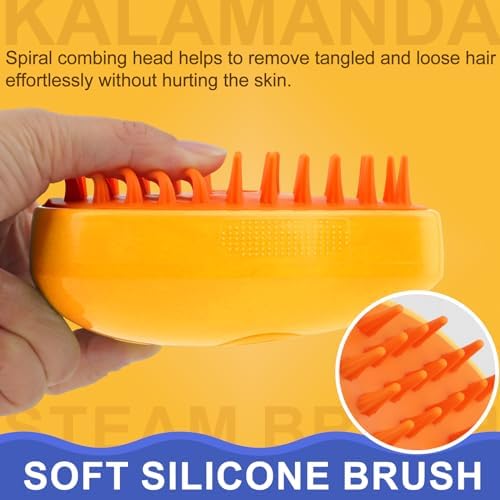 Cat Steam Brush, 3 in 1 Dog Steamy Brush Cleanser, Silicone Massage Grooming Comb, Pet Hair Cleaning Misting Comb for Cats Dogs(Mango Yellow) - Image 3