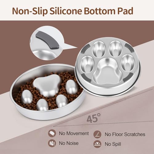 Slow Feeder Dog Bowl for Fast Eating Dogs Heavy Duty Stainless Steel 8.2" with Non-Slip Base, Raised Obstacle Slow Down Eating for Small Medium Large Dogs, Reduces Bloat & Indigestion, Dishwasher Safe - Image 5