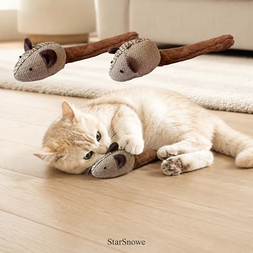 StarSnowe×Cotton-Linen Fuzzy Mouse,Cat Plush Toy with Catnip and Crinkle Paper, Interactive Fun Kitten Stuffed Toys Set-12in Big Mice (Mouse Hunter(Pack of 2)) - Image 2