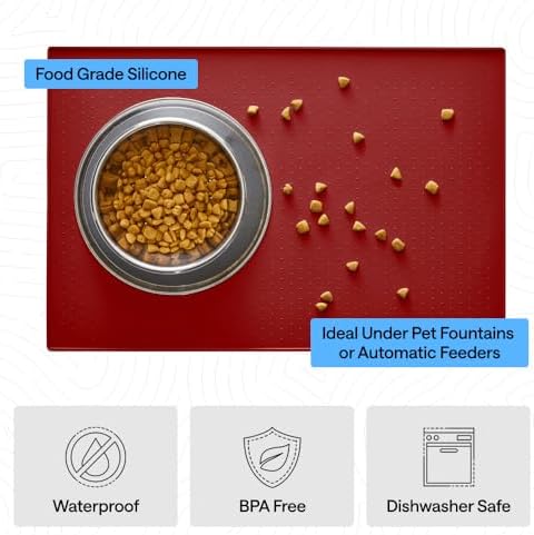 GORILLA GRIP Dog Food Mat, 100% Waterproof Silicone, 26x17 Red - Image 5