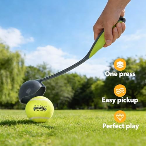 PAWISE Dog Ball Launcher for Small & Medium Dogs, 12.2" Dogs Fetch Toy with Tennis Ball + 3-Pack Squeaky Tennis Balls, Portable Hands-Free Pick-Up Thrower for Indoor & Outdoor Play - Image 2