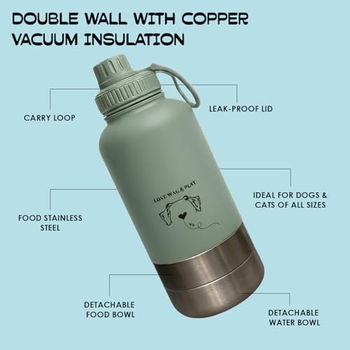 Love Wag & Play Dog Water Bottle with Food Bowls, Portable Stainless Steel Bottle for Dogs, Leakproof Travel Design with Detachable Bowls for Walks, Hikes and Outdoor Adventures (32 oz) - Image 7