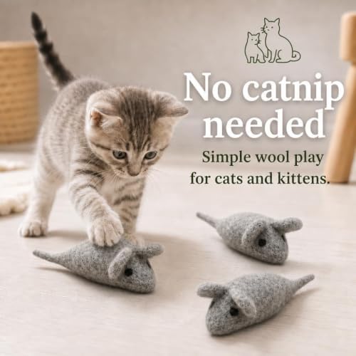 Cat Mouse Toy - 3 Felted Wool Mouse Toys Without Catnip for Indoor Cats and Kittens - Large Handmade Mice - Image 6