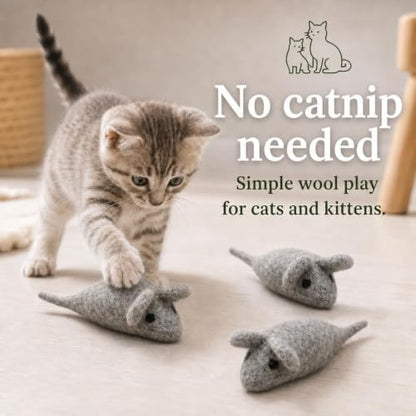 Cat Mouse Toy - 3 Felted Wool Mouse Toys Without Catnip for Indoor Cats and Kittens - Large Handmade Mice - Image 6